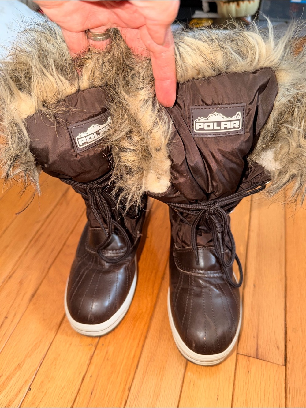 EUC women’s Polar winter brown boots fleece lined faux fur top size 7 EU 38